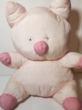 Vintage 1984 Sanrio Pink Pig Plush Large 18 Inch Satin Fabric Stuffed pig rare